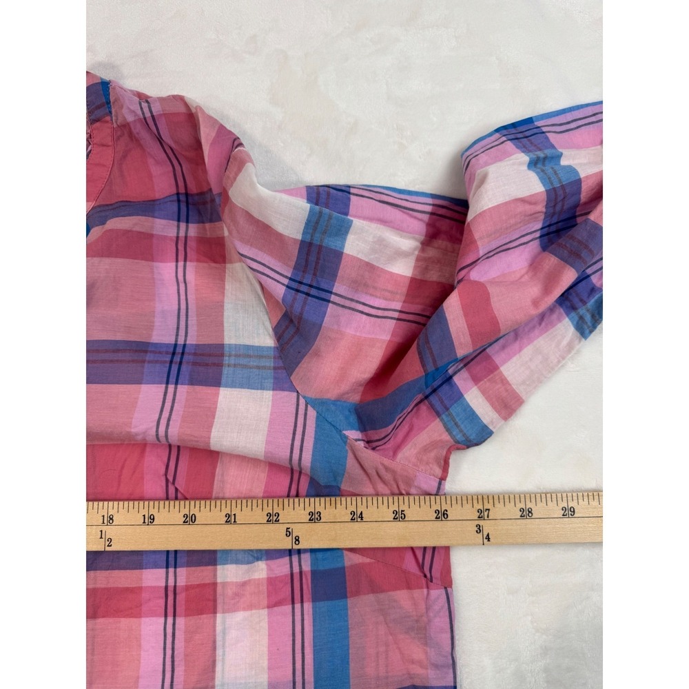 Talbots Popover‎ Top Blouse Pink Plaid Ruffle Henley V-neck Long Sleeve Size 2X - Picture 6 of 9